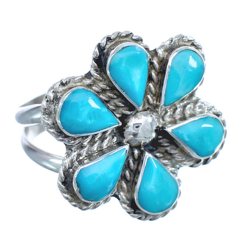 Native American Turquoise Flower Authentic Sterling Silver Ring Size 8-1/2 NN20537